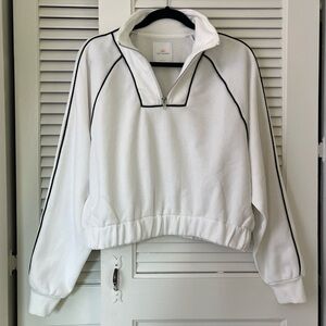 Lazy Sunday Cropped Quarter Zip Pullover Sweatshirt  | White, Black | L